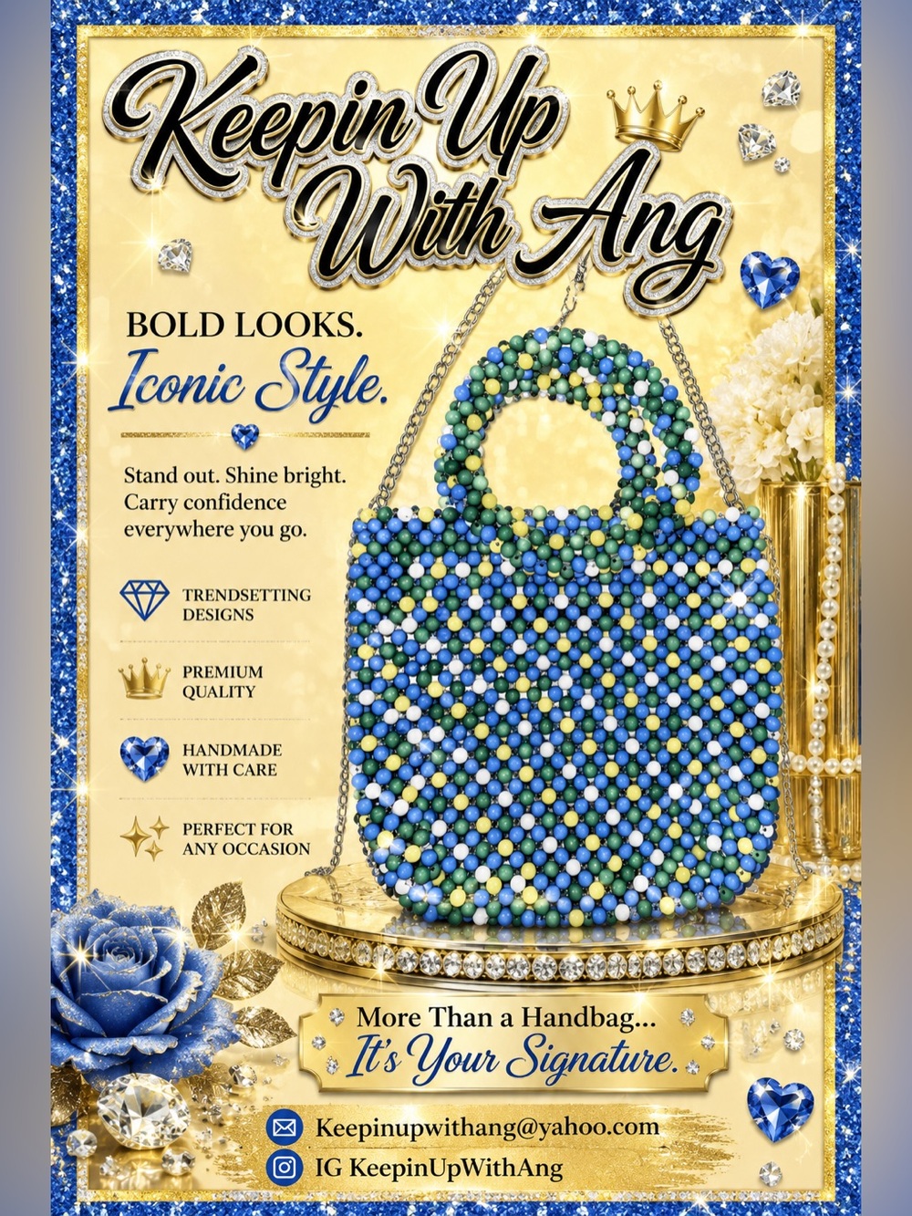 Beaded Blue & Green Statement Tote -